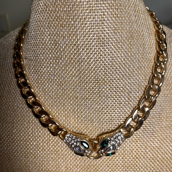 Ava & Aiden Jewelry - Ava & Aidan gold-tone choker w/ snake heads rhinestones, and chunky link chain.